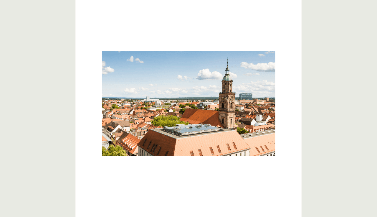 Foto von der deutschen Stadt Erlangen mit weißem Rahmen